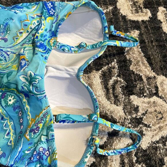 Chaps Women's Size 10 One-Piece Blue Swimsuit Paisley - Picture 6 of 9